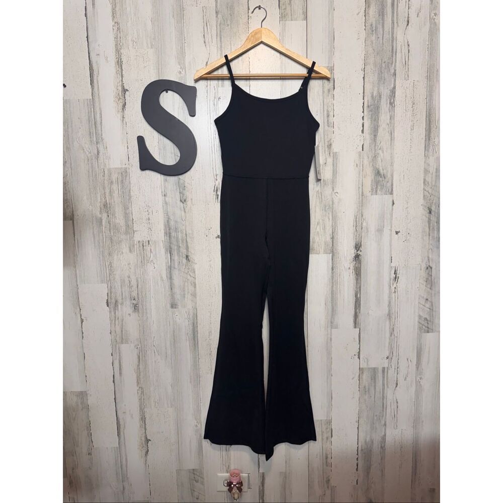 Yogalicious Lux Jumpsuit Womens Small Black Illusion Rib Scarlett Flare Bodysuit